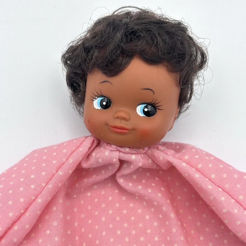 Vintage African American Baby Doll Puppet Pink Dress Handmade Vintage‎